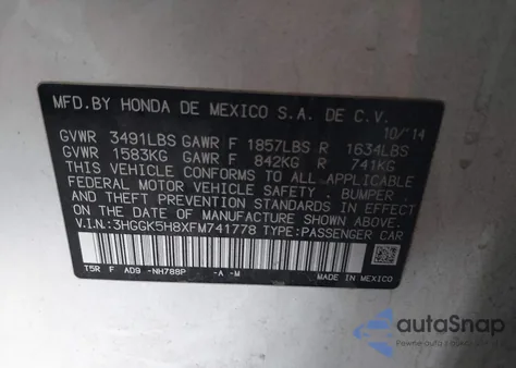 2015 Honda Fit Ex/Ex-L из США, поврежденный, VIN 3HGGK5H8XFM741778